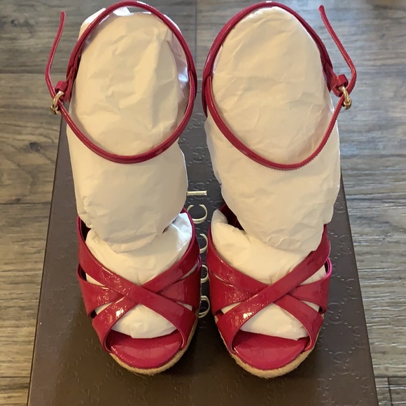 GUCCI Penelope Strap Espadrille Wedge Sandals - Picture 1 of 9